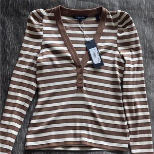 Veronica Beard Dekalb Camel Stripe Cotton Top